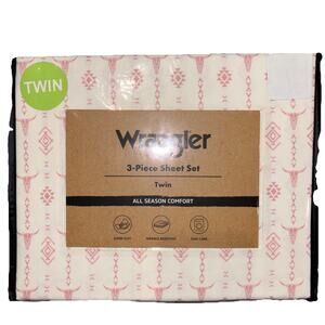Wrangler Steer Head Stripe Pink TWIN Sheet Set Western Themed Longhorn Skulls